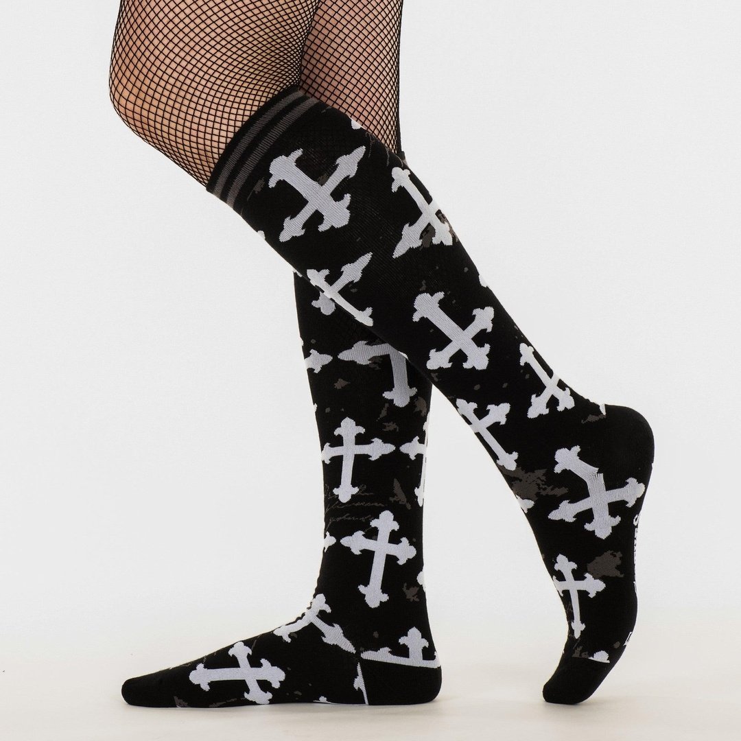 Gothic Crosses Knee High Socks