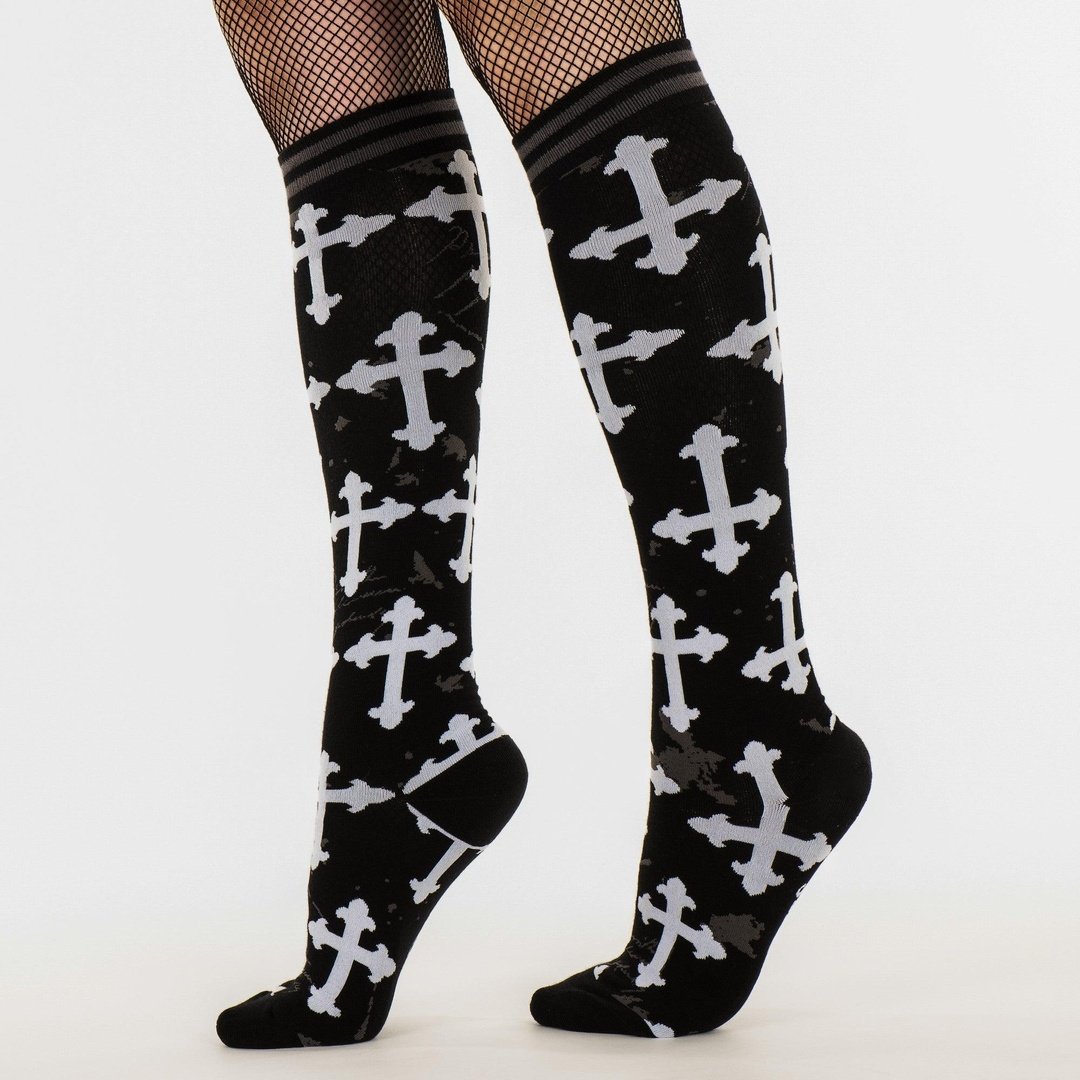 Gothic Crosses Knee High Socks