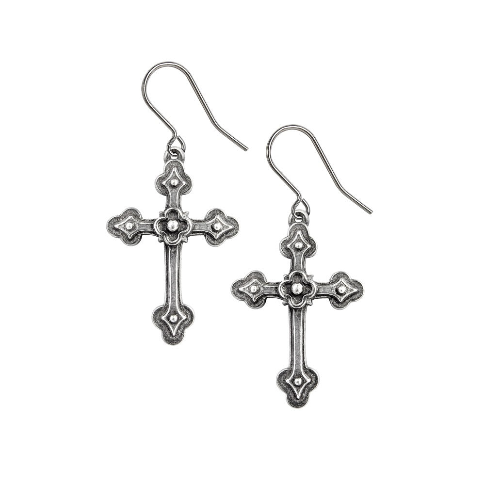 Gothic Devotion Crosses Dropper Earrings-0