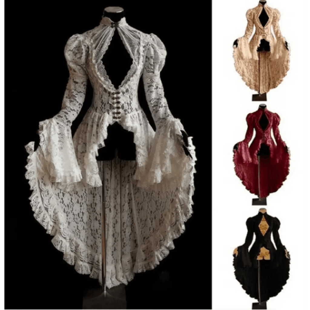 Gothic Lace Renaissance Dress – Vintage Medieval Cosplay - Black / S