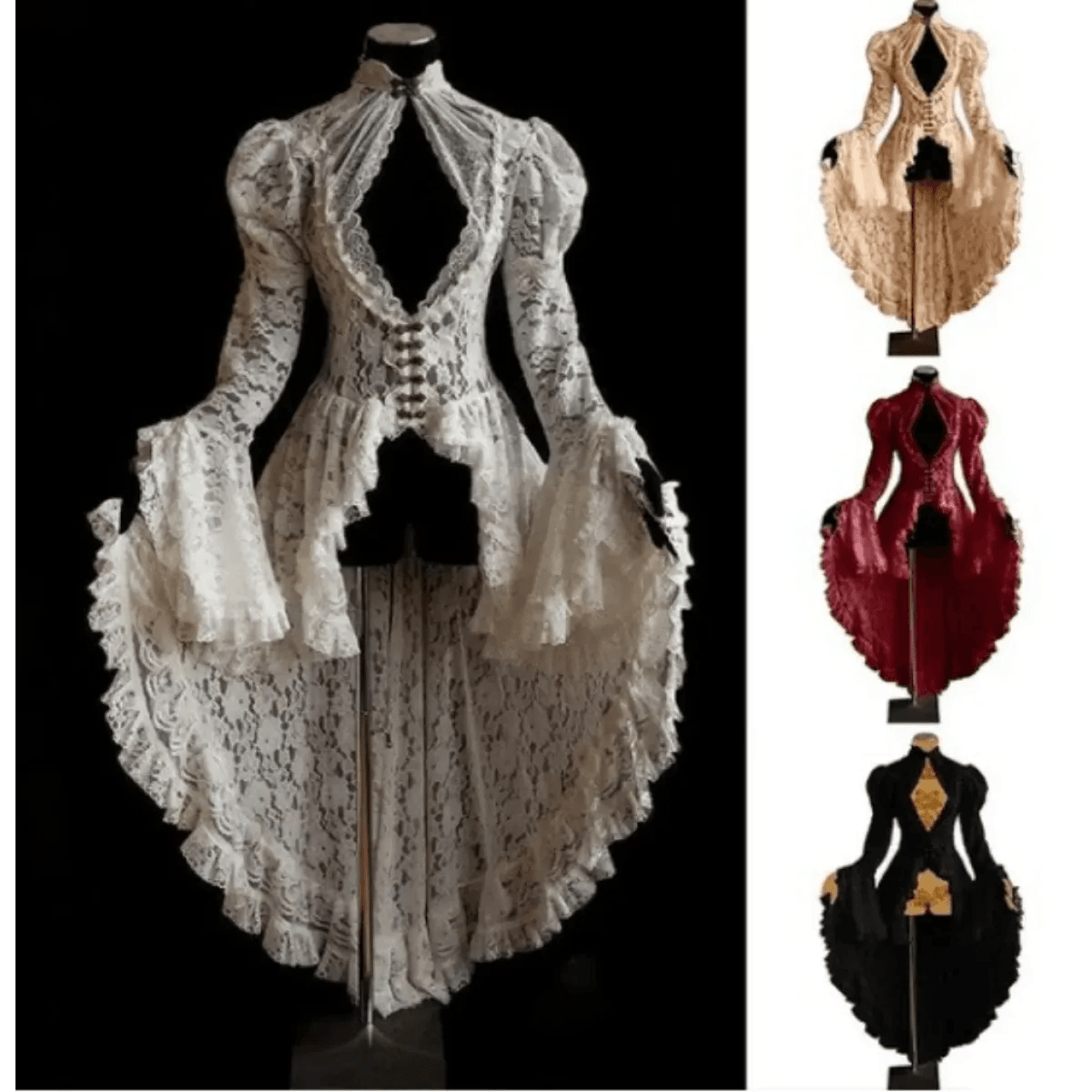 Gothic Lace Renaissance Dress – Vintage Medieval Cosplay - Black / S