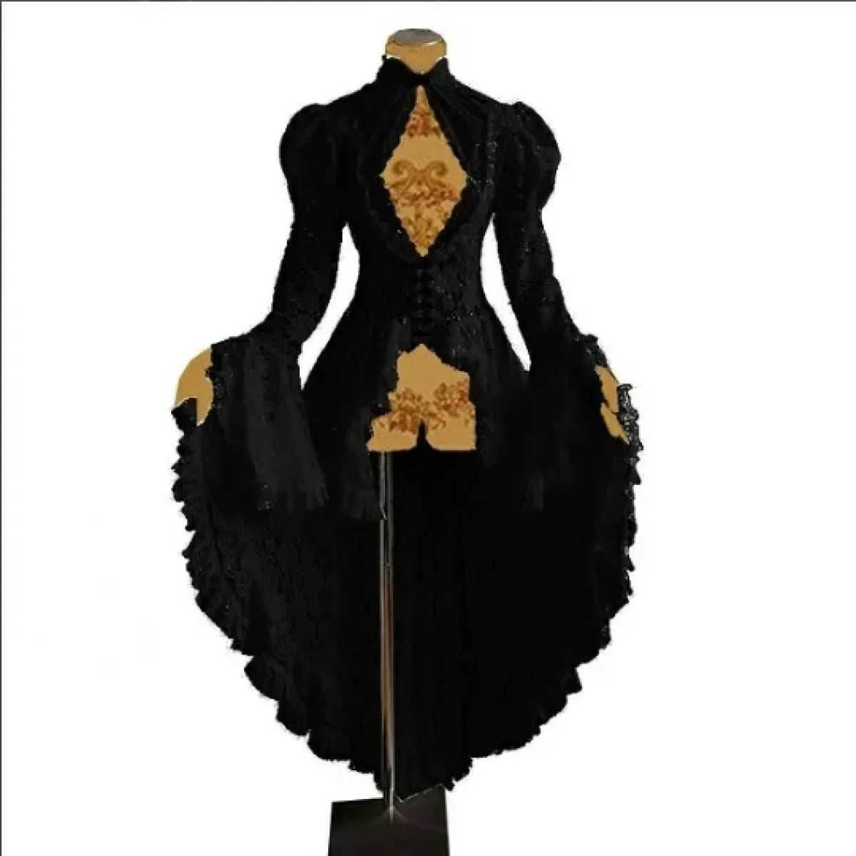 Gothic Lace Renaissance Dress – Vintage Medieval Cosplay - Black / S
