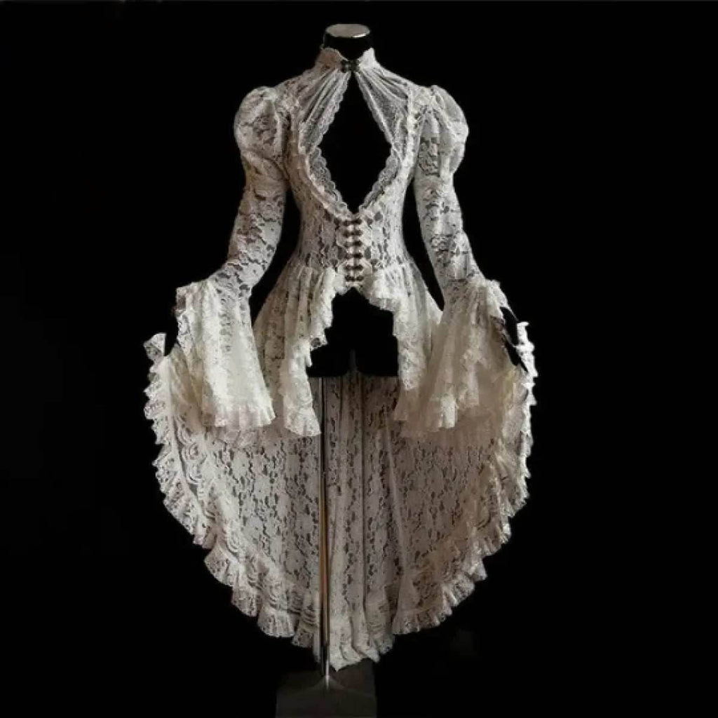 Gothic Lace Renaissance Dress – Vintage Medieval Cosplay - White / S