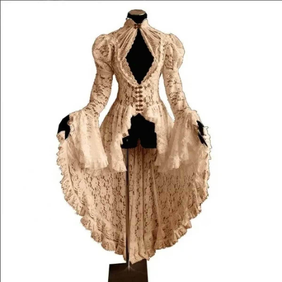 Gothic Lace Renaissance Dress – Vintage Medieval Cosplay - Beige / S
