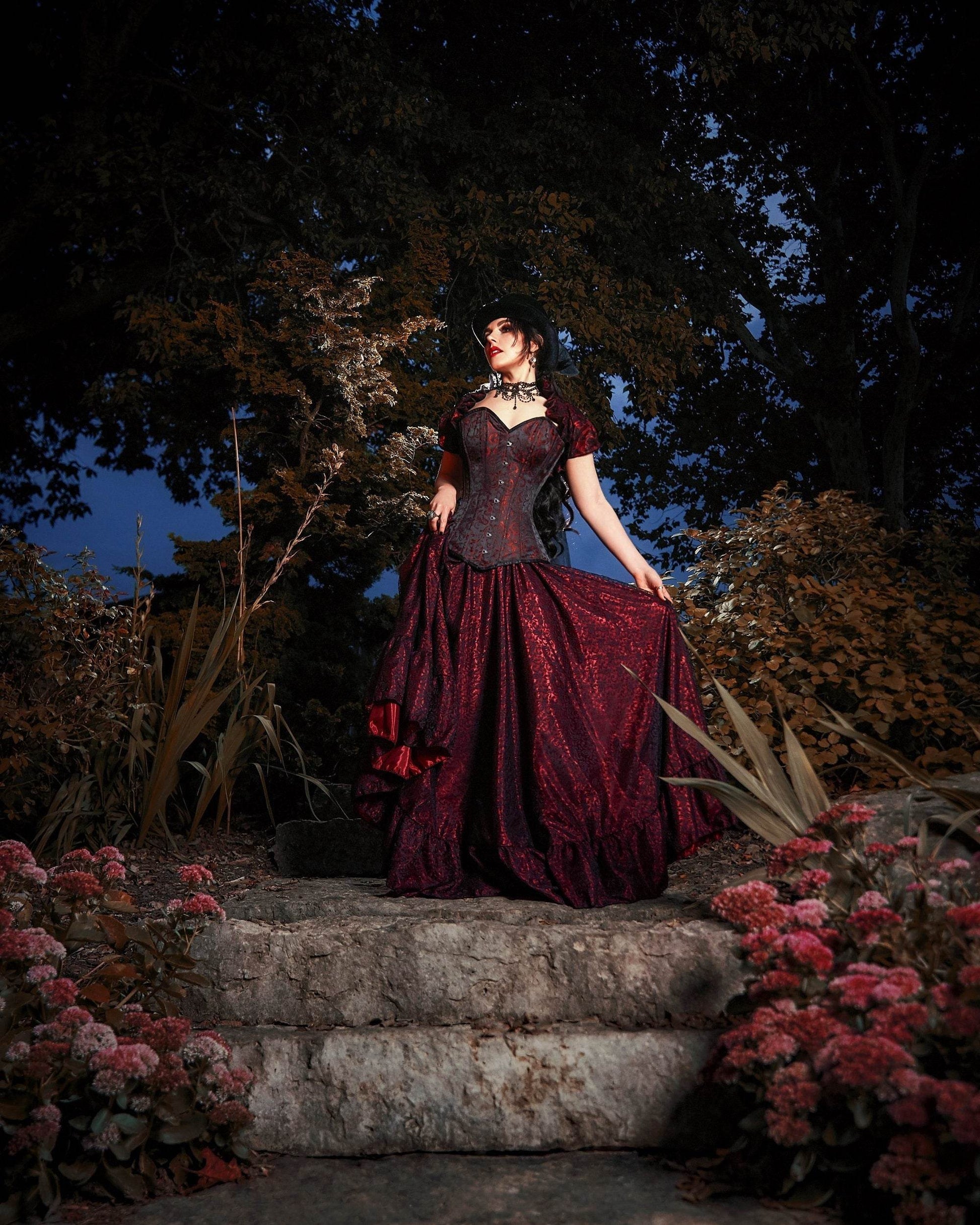 Gothic Victorian Women Corset Stays Costume. Dickens Cosplay Fantasy Dress. Gaslight Mystique The Emily Reminisce Brand - 0-2