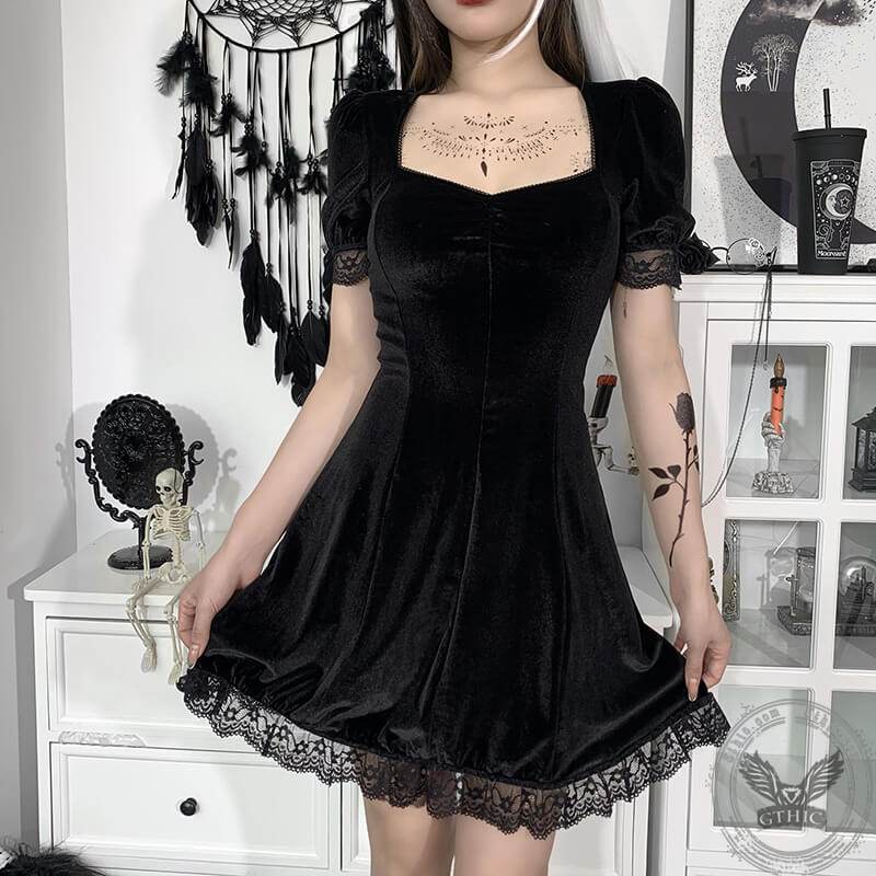 Gothic A Line Polyester Mini Dress - Polyester / S - Shoulder 33 CM