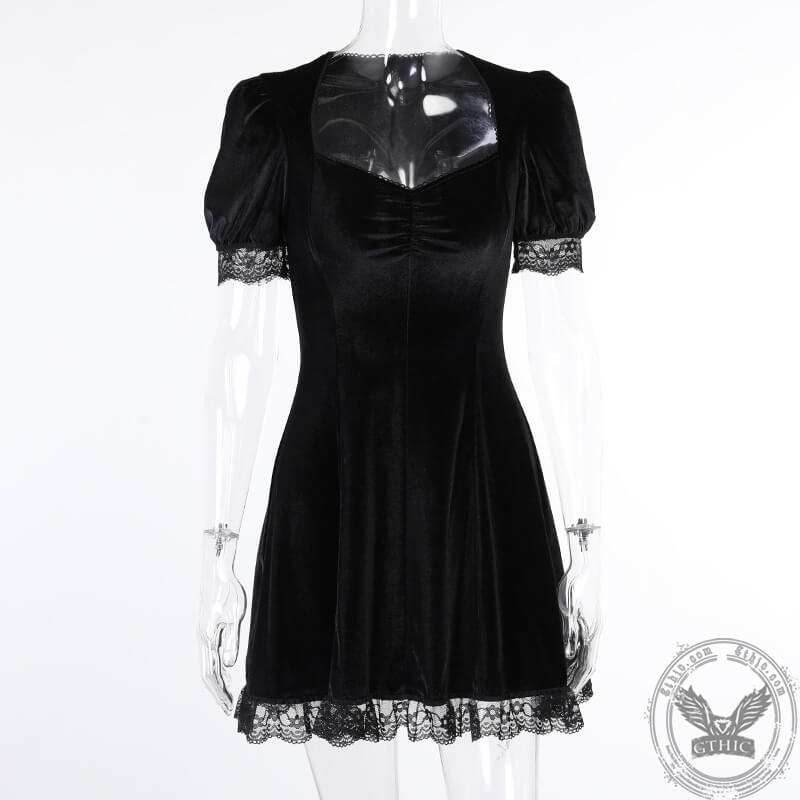 Gothic A Line Polyester Mini Dress - Polyester / S - Shoulder 33 CM