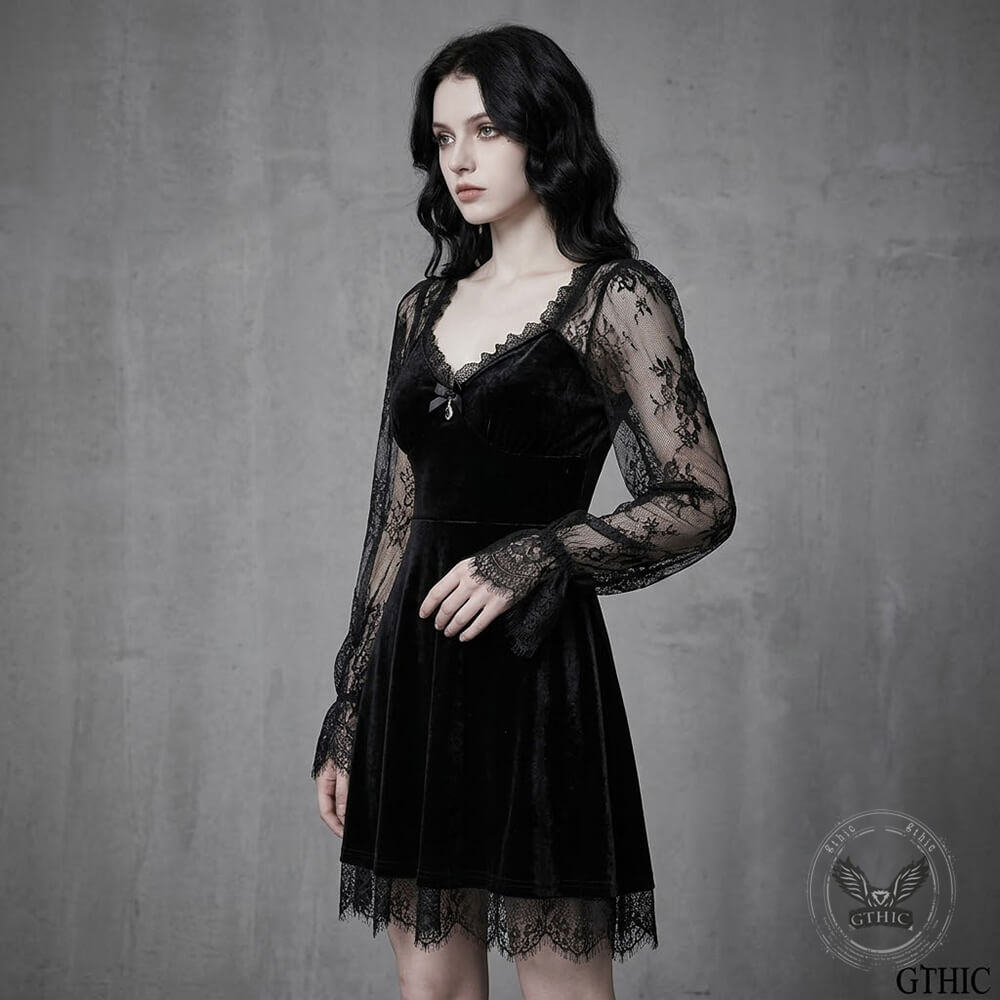 Gothic A Line Polyester Mini Dress