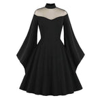 Gothic Mesh Patchwork Flared Sleeve Dress - Black / S (Bust 88 cm)