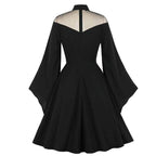 Gothic Mesh Patchwork Flared Sleeve Dress - Claret / S (Bust 88 cm)