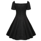 Gothic Solid Color Patchwork Lace Up Dress - Black / S (Bust 90 cm)