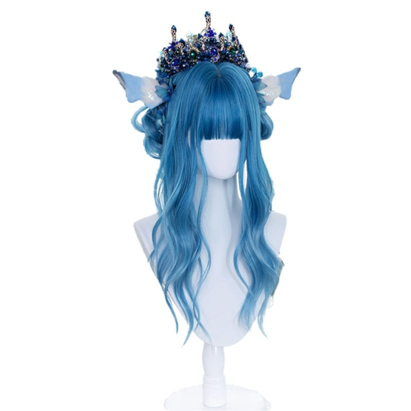 Gradient Blue Lolita Wigs Harajuku Long Loose Wave Women Wig Cosplay Wig Gothic Heat Resistant Synthetic Hair Party