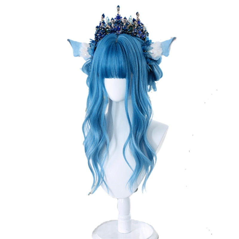 Gradient Blue Lolita Wigs Harajuku Long Loose Wave Women Wig Cosplay Wig Gothic Heat Resistant Synthetic Hair Party