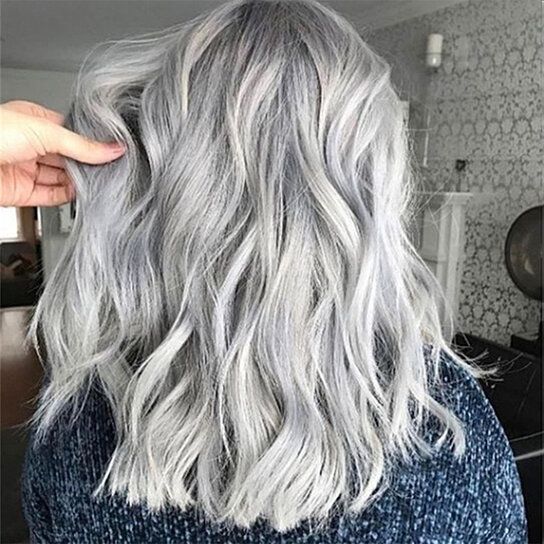 Gradient Gray Side Parting Curly Wig Women Shoulder Length Cosplay Hairpiece