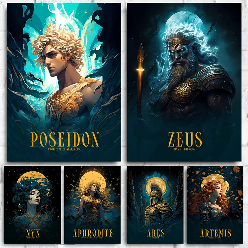 Greek Gods Figure Painting Poster Canvas Printing Zeus Hades Gods Wall Art Decor Greek Gods Magic Living Room Home Decoration