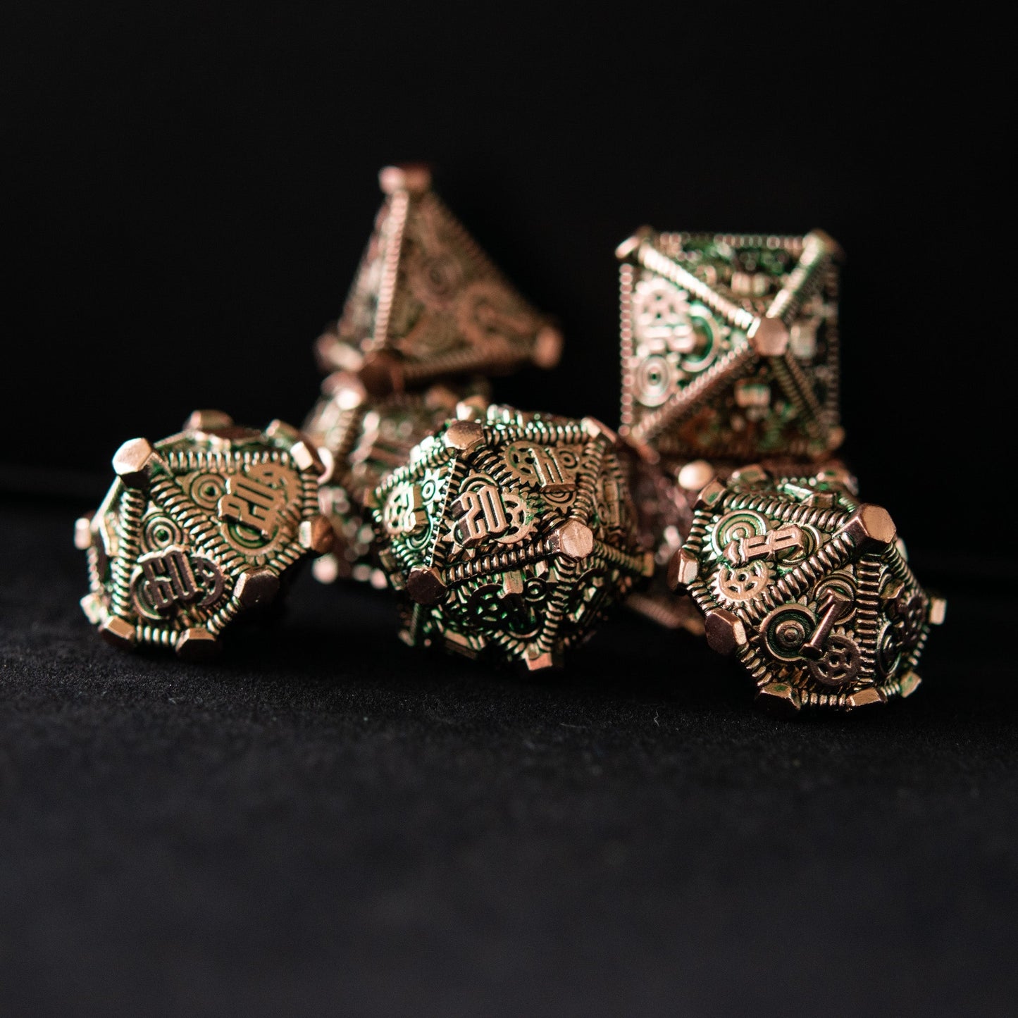 Green and Bronze - Weird West Wasteland Metal Dice Set