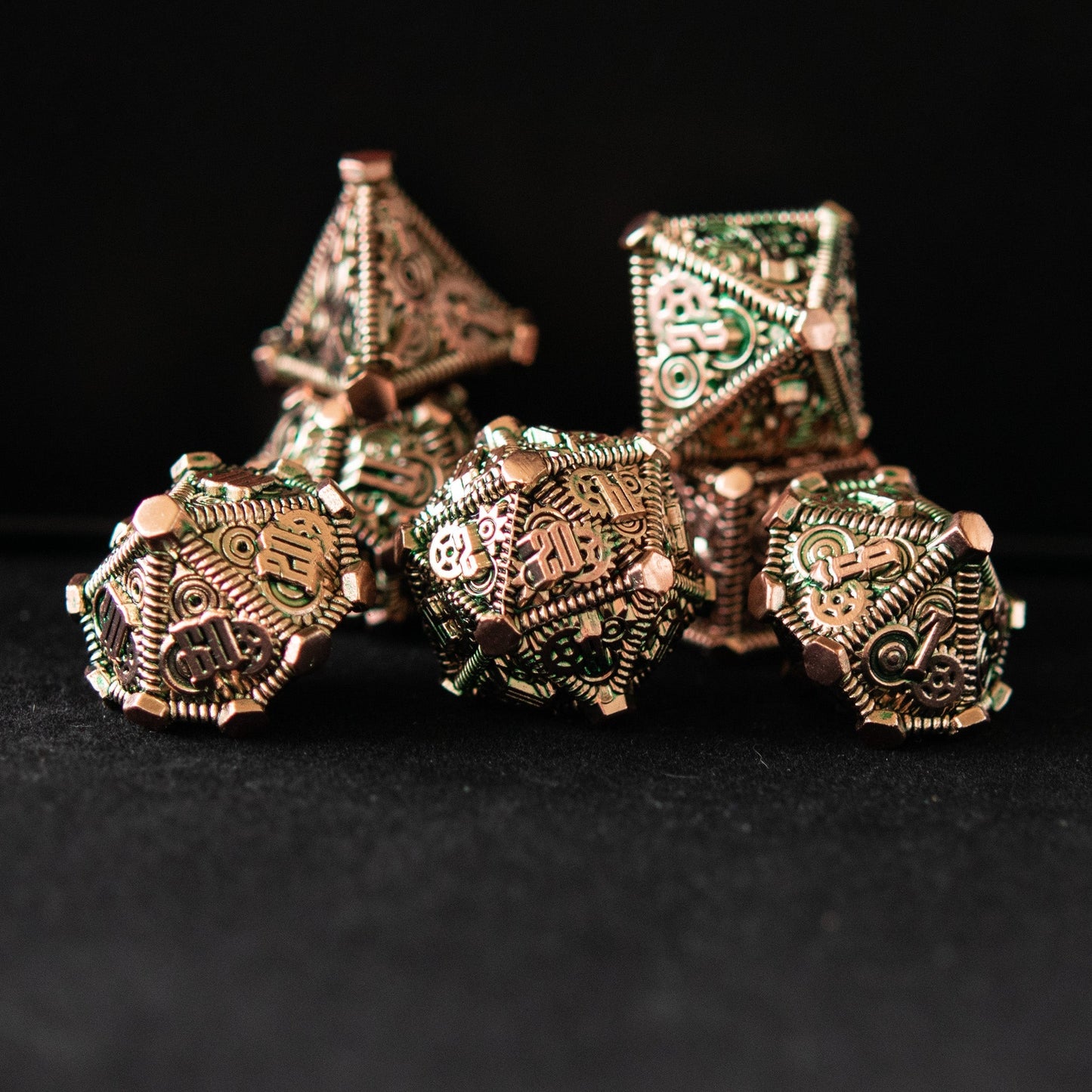 Green and Bronze - Weird West Wasteland Metal Dice Set