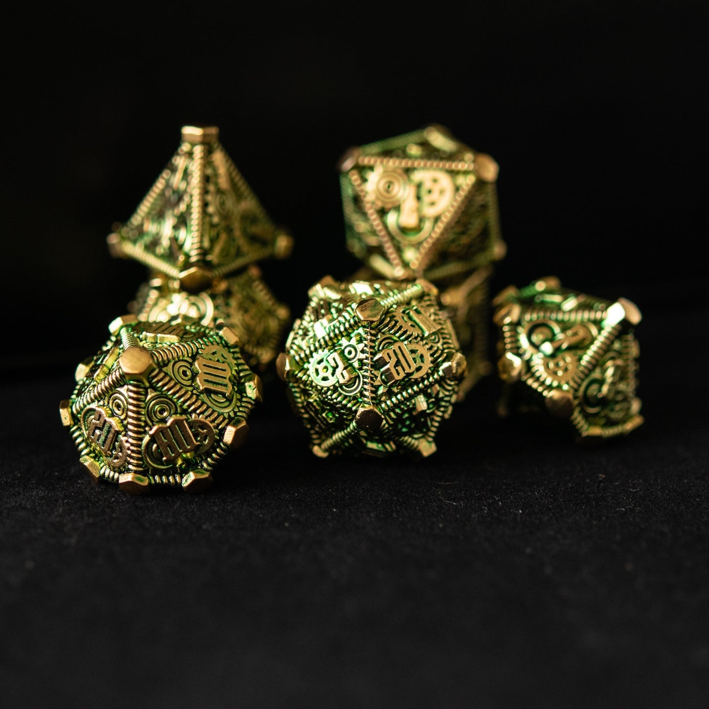 Green and Gold - Weird West Wasteland Metal Dice Set