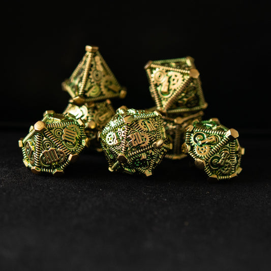 Green and Gold - Weird West Wasteland Metal Dice Set