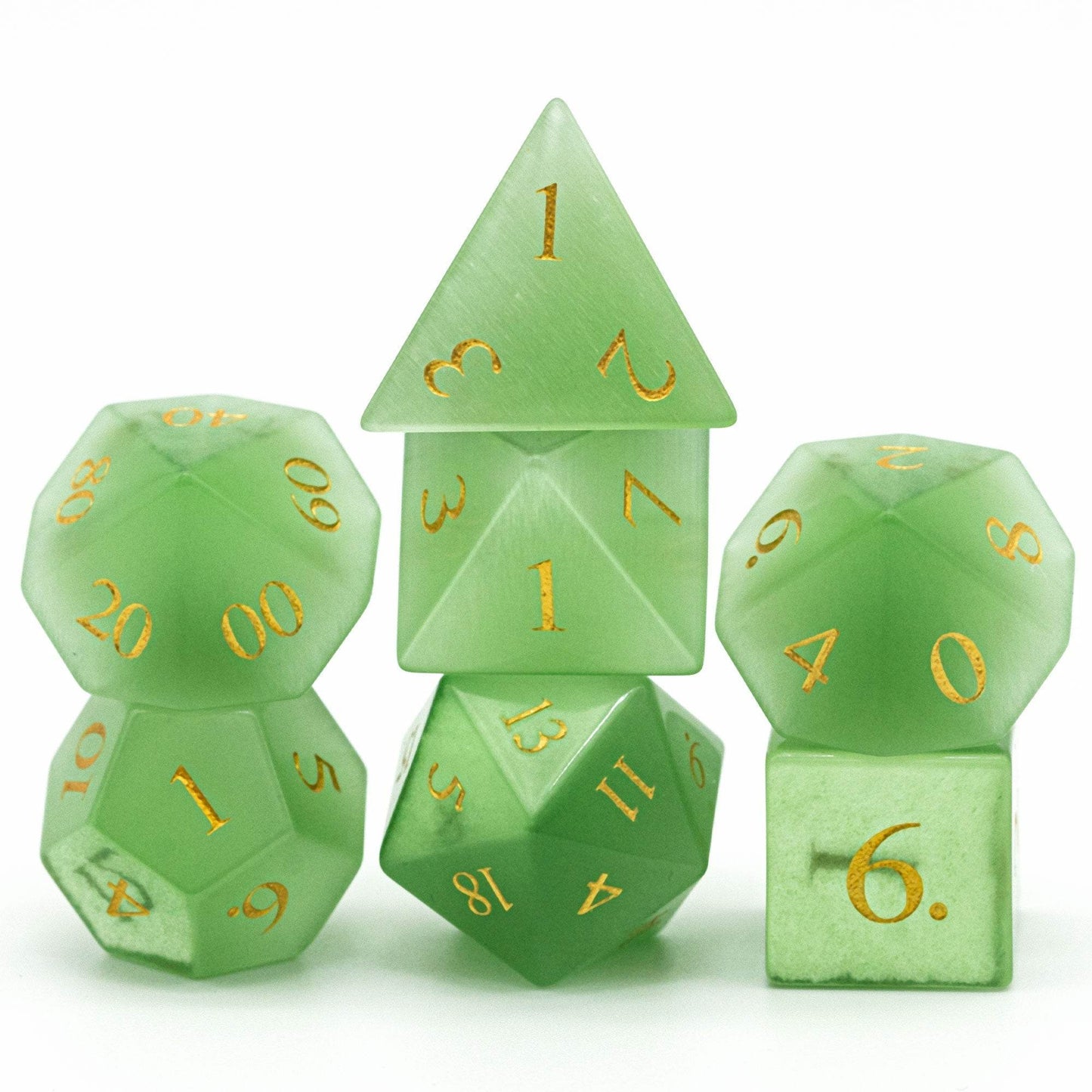 Green Cat Eye Gemstone Dice Set - 