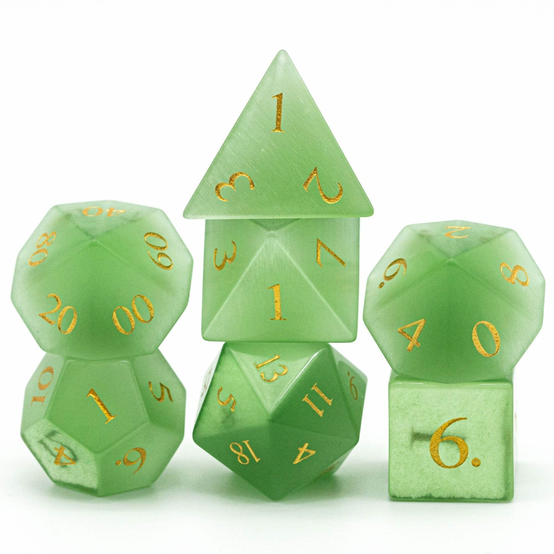 Green Cat Eye Gemstone Dice Set - 