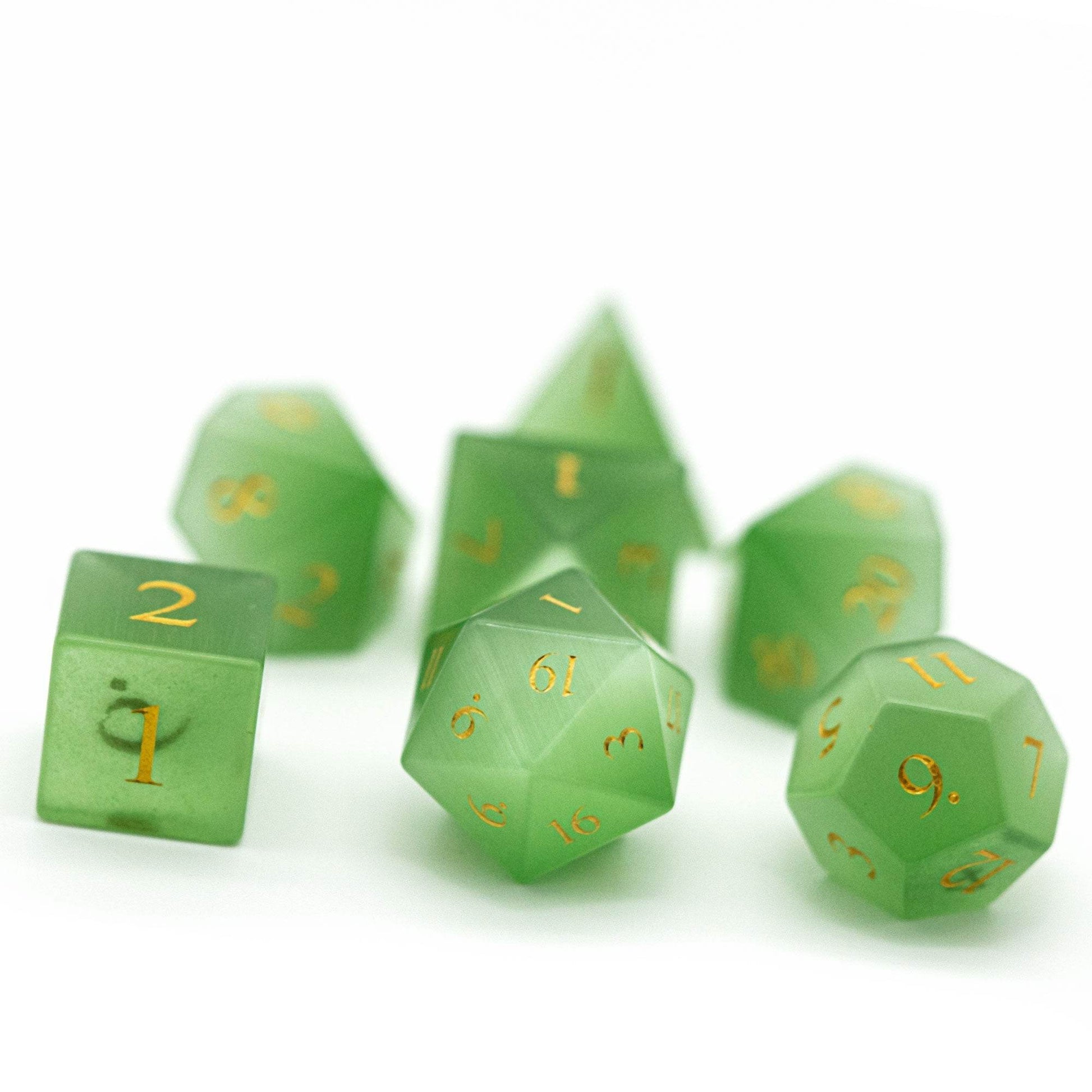 Green Cat Eye Gemstone Dice Set - 