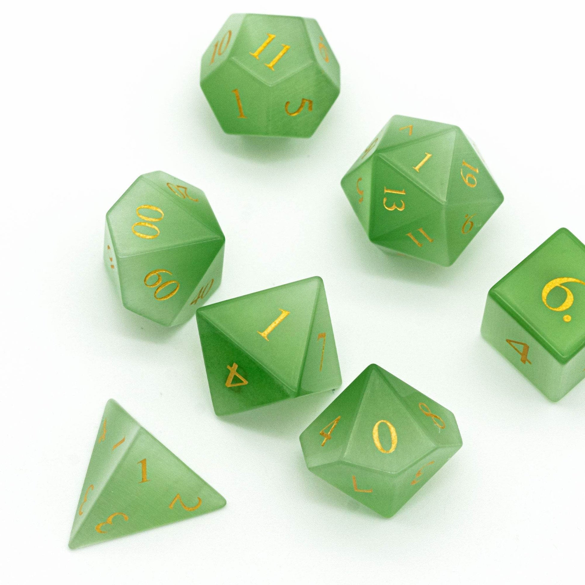 Green Cat Eye Gemstone Dice Set - 