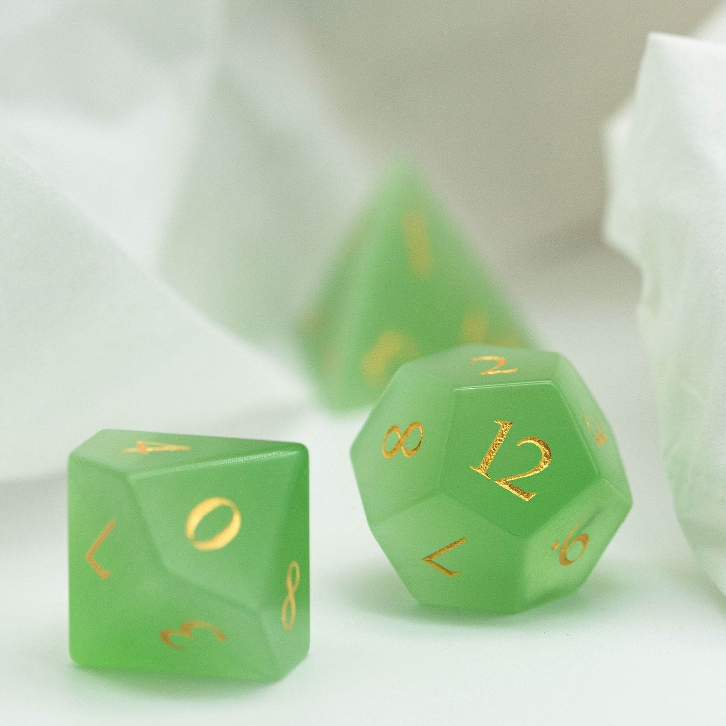 Green Cat Eye Gemstone Dice Set - 