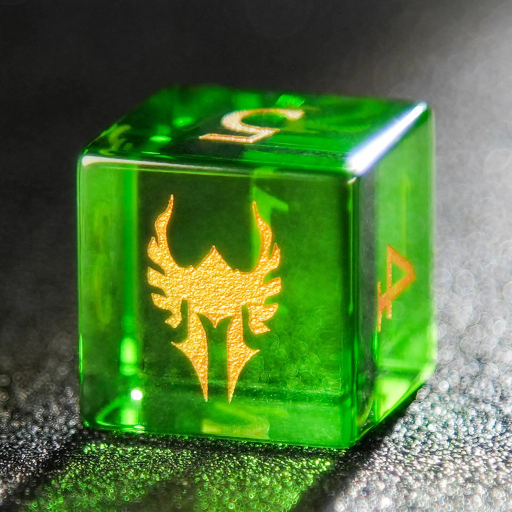 Green Dragon Shadow Natural DND Gemstone Dice Set + Gold Numbers