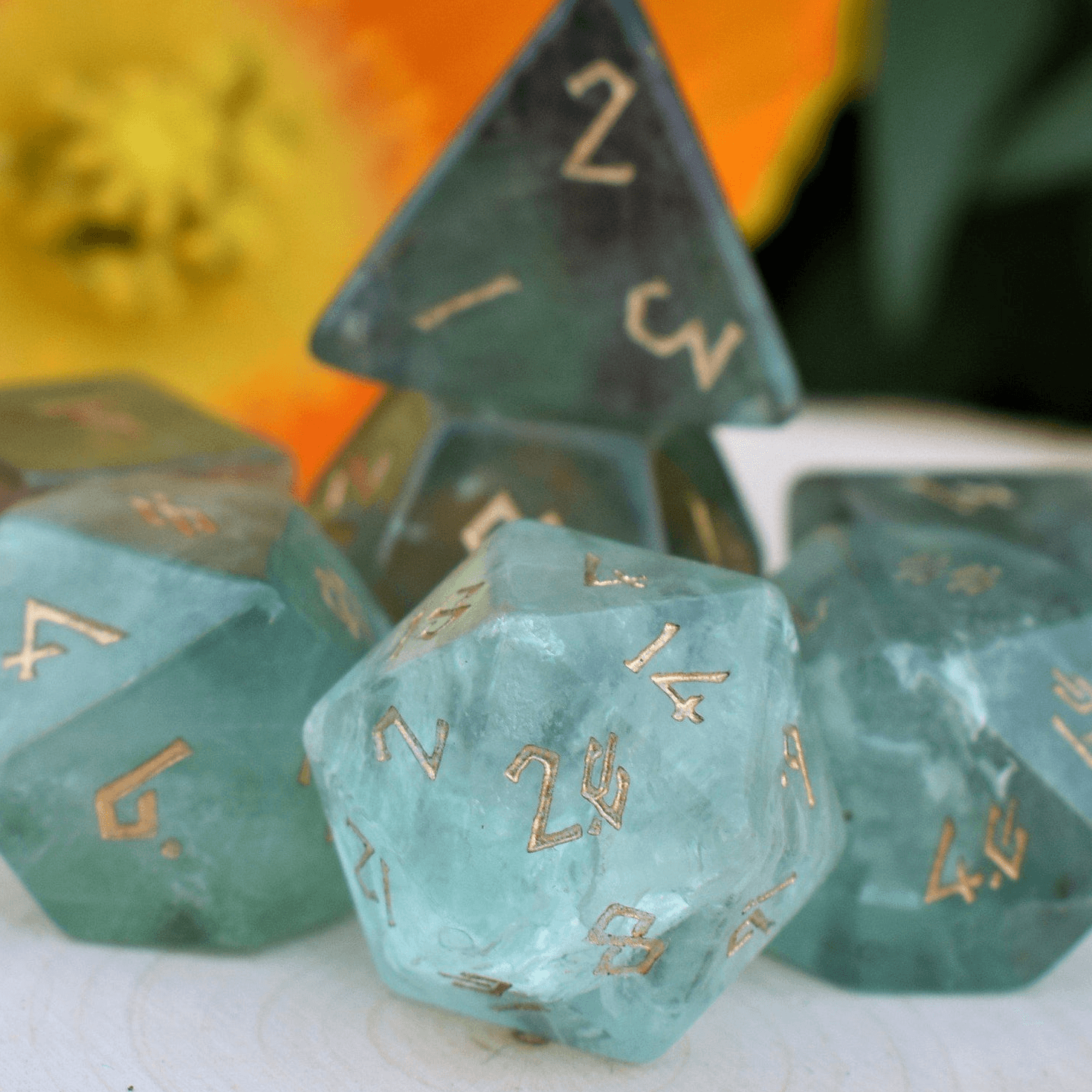 Green Fluorite Stone Dice Set 'PRE-ORDER | SPRING EVENT DEAL' - 