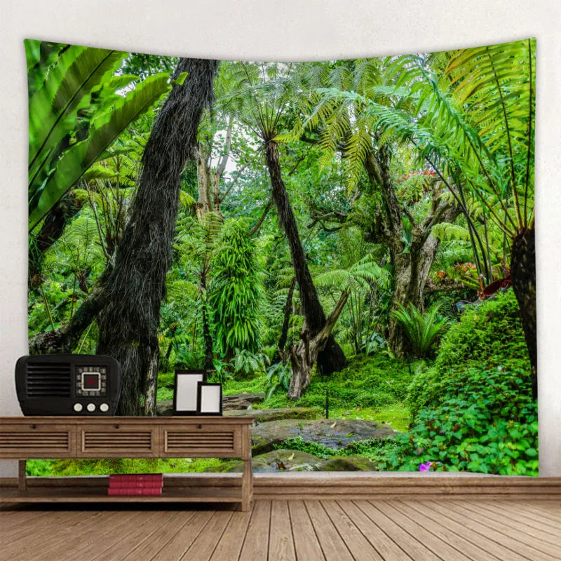 Green jungle tapestry beautiful natural forest large wall hanging hippie bohemian mandala wall art home decoration 8 sizes