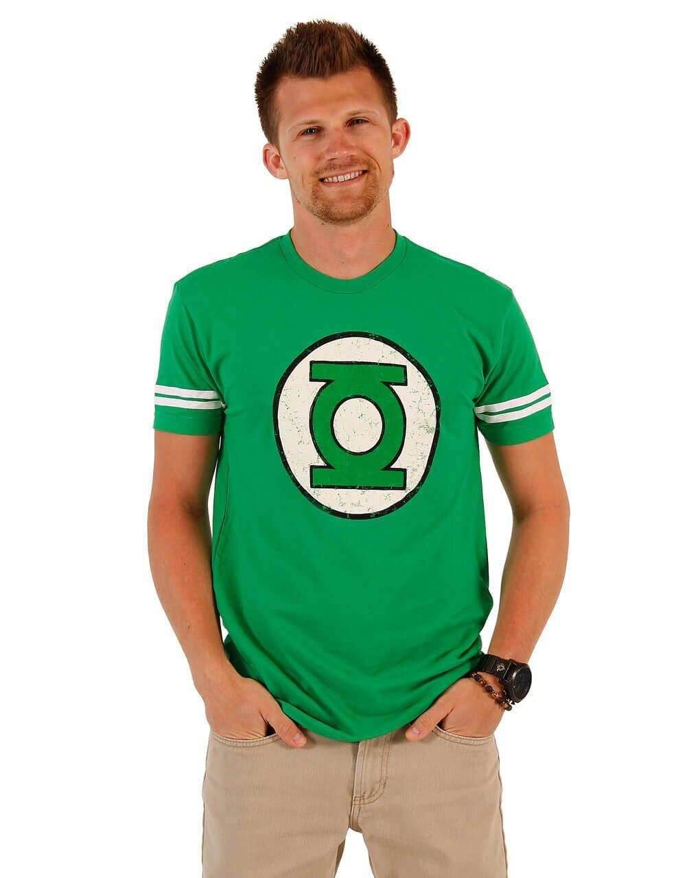 Green Lantern DISTRESSED Logo With Striped Sleeves T-shirt - S
