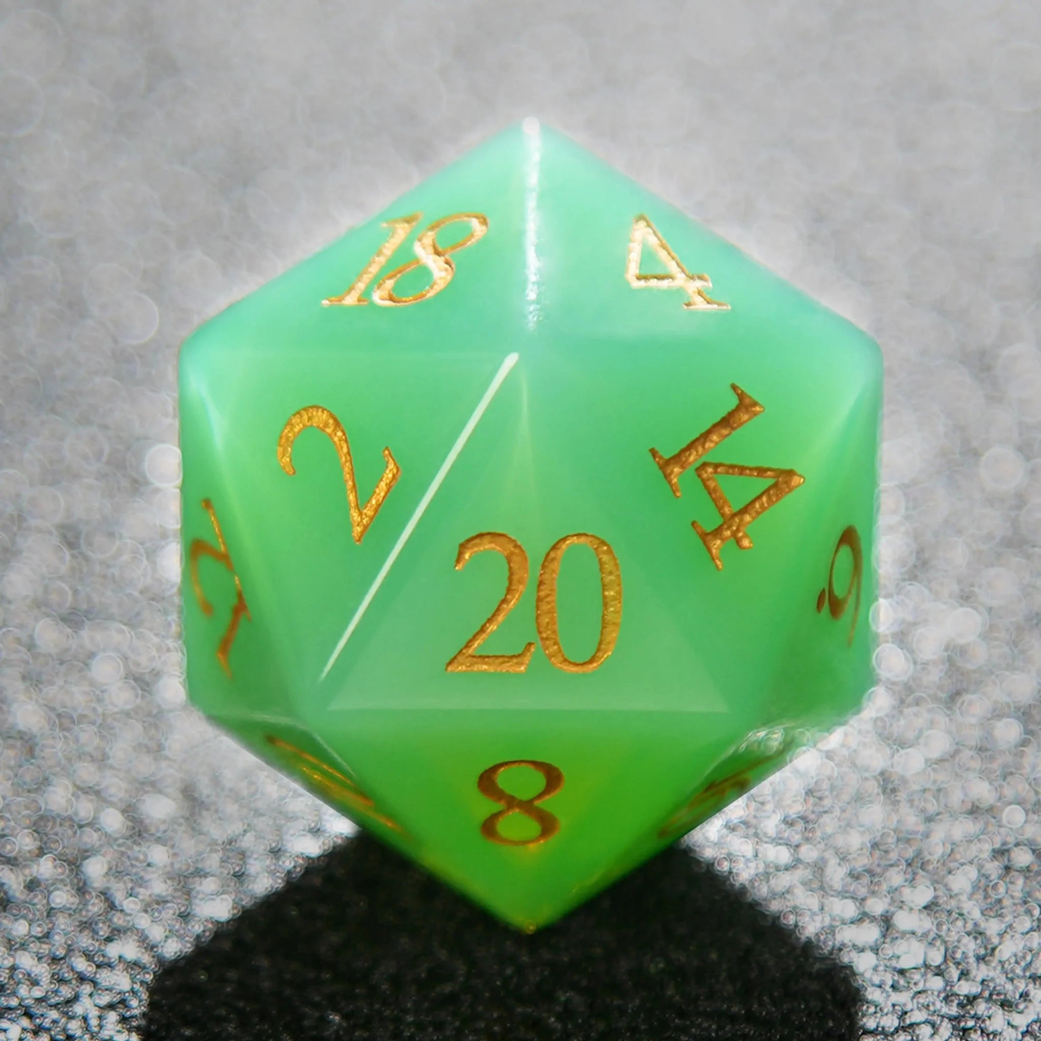 Green Opal D&D Gemstone Dice Set + Gold Numbers