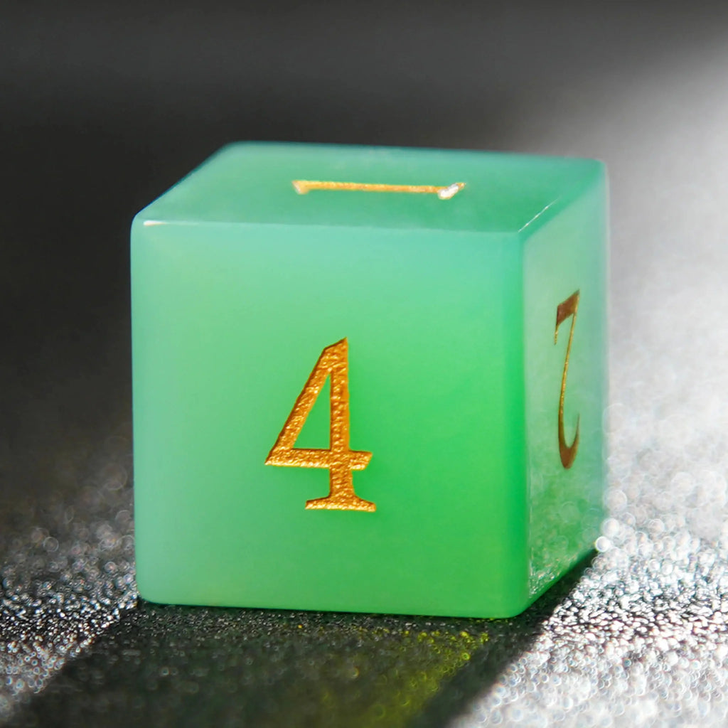 Green Opal D&D Gemstone Dice Set + Gold Numbers