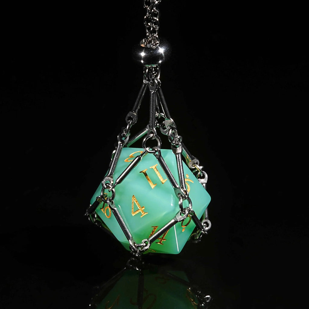 Green Opal D&D Gemstone Dice Set + Gold Numbers