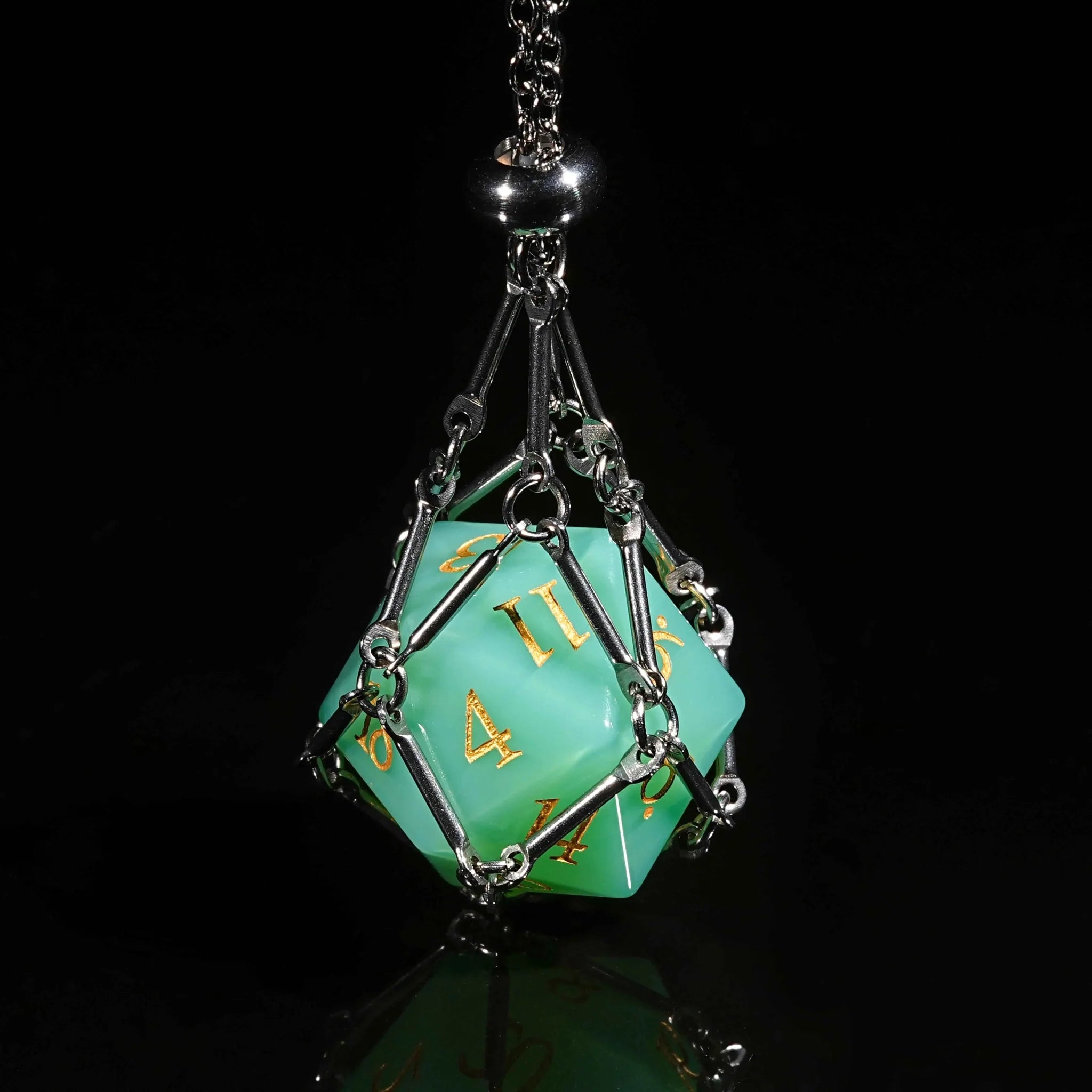 Green Opal D&D Gemstone Dice Set + Gold Numbers