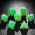 Green Opal D&D Gemstone Dice Set + Gold Numbers