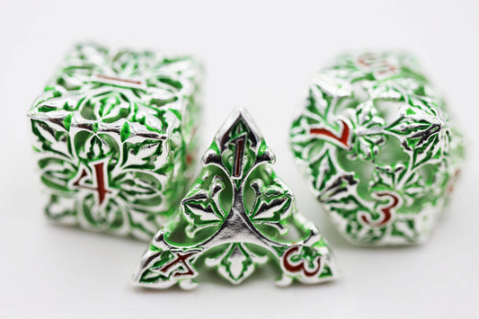 Fleur de Lis: Green - Hollow Metal RPG Dice Set - 