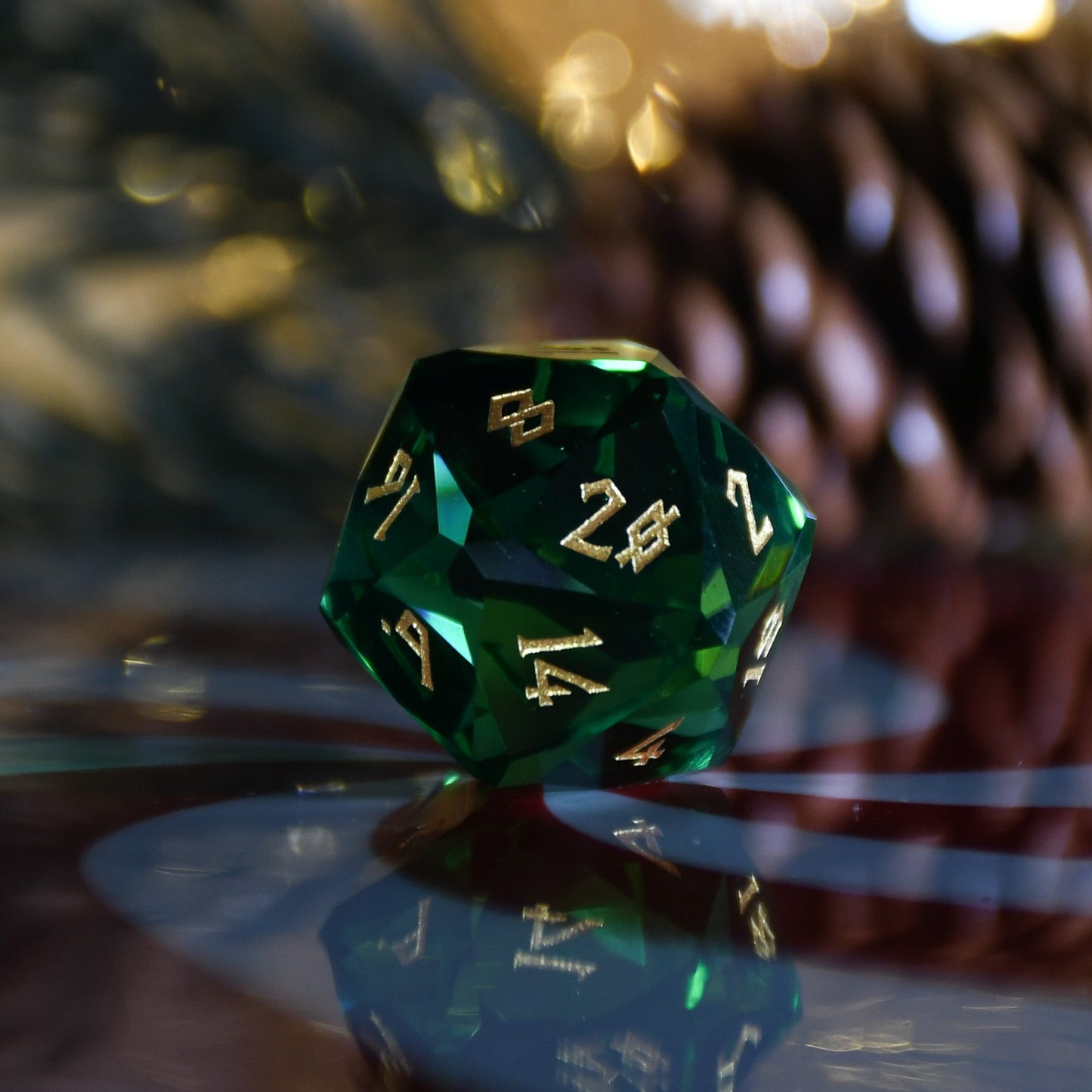 Emerald Multifaceted Glass Dice Set