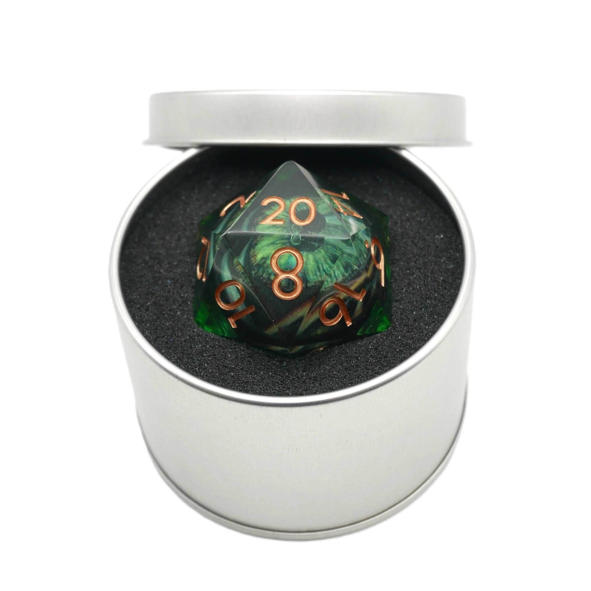 Green Slaadi's Eye - Giant D20 Moving Eye DnD Dice | Acrylic RPG Gaming Dice - 50mm Super Chonk
