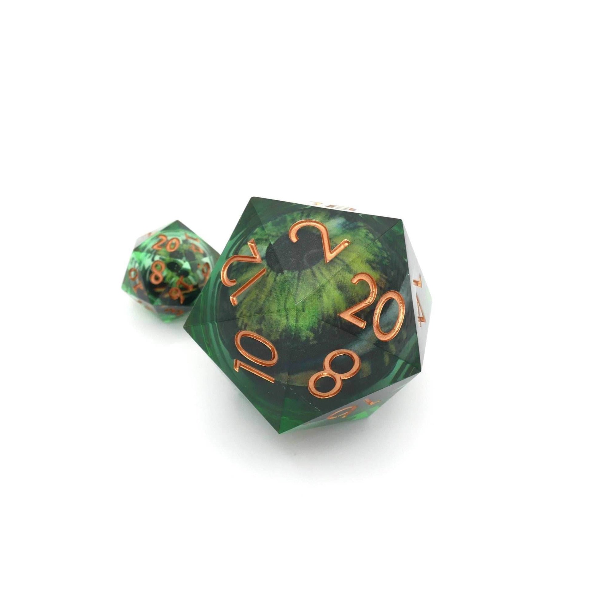 Green Slaadi's Eye - Giant D20 Moving Eye DnD Dice | Acrylic RPG Gaming Dice - 50mm Super Chonk