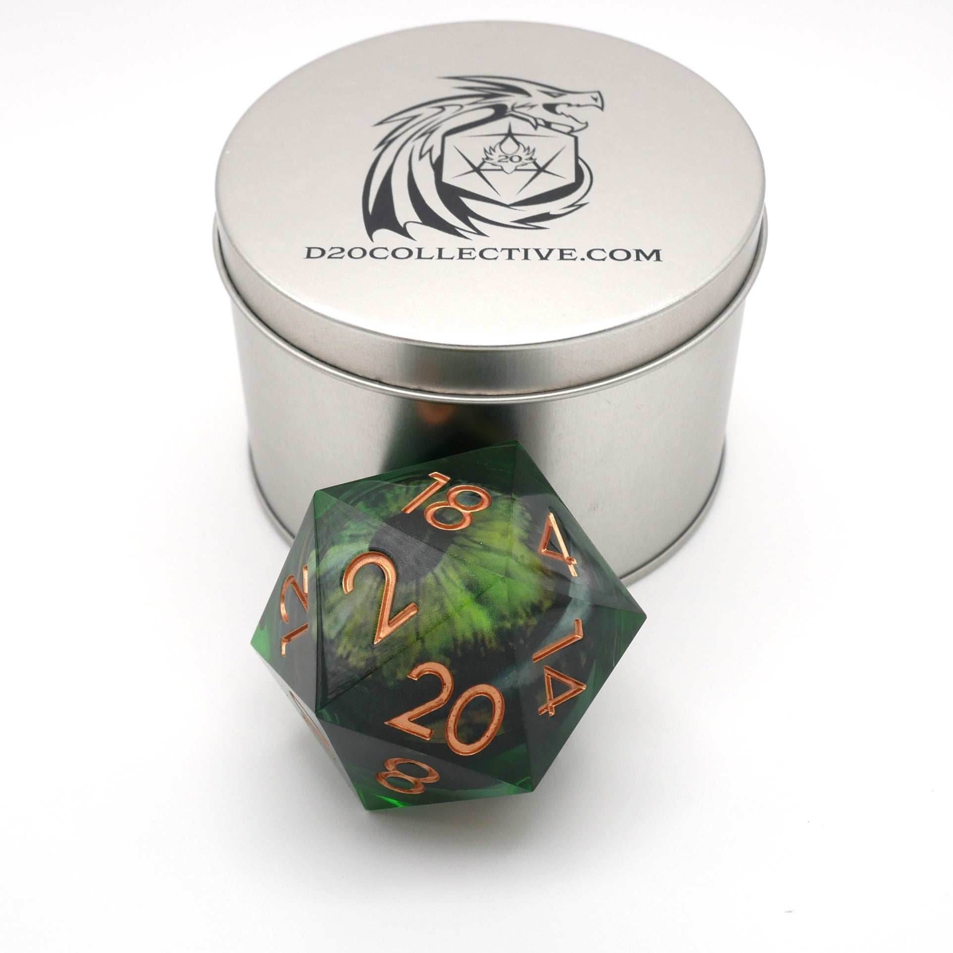 Green Slaadi's Eye - Giant D20 Moving Eye DnD Dice | Acrylic RPG Gaming Dice - 50mm Super Chonk