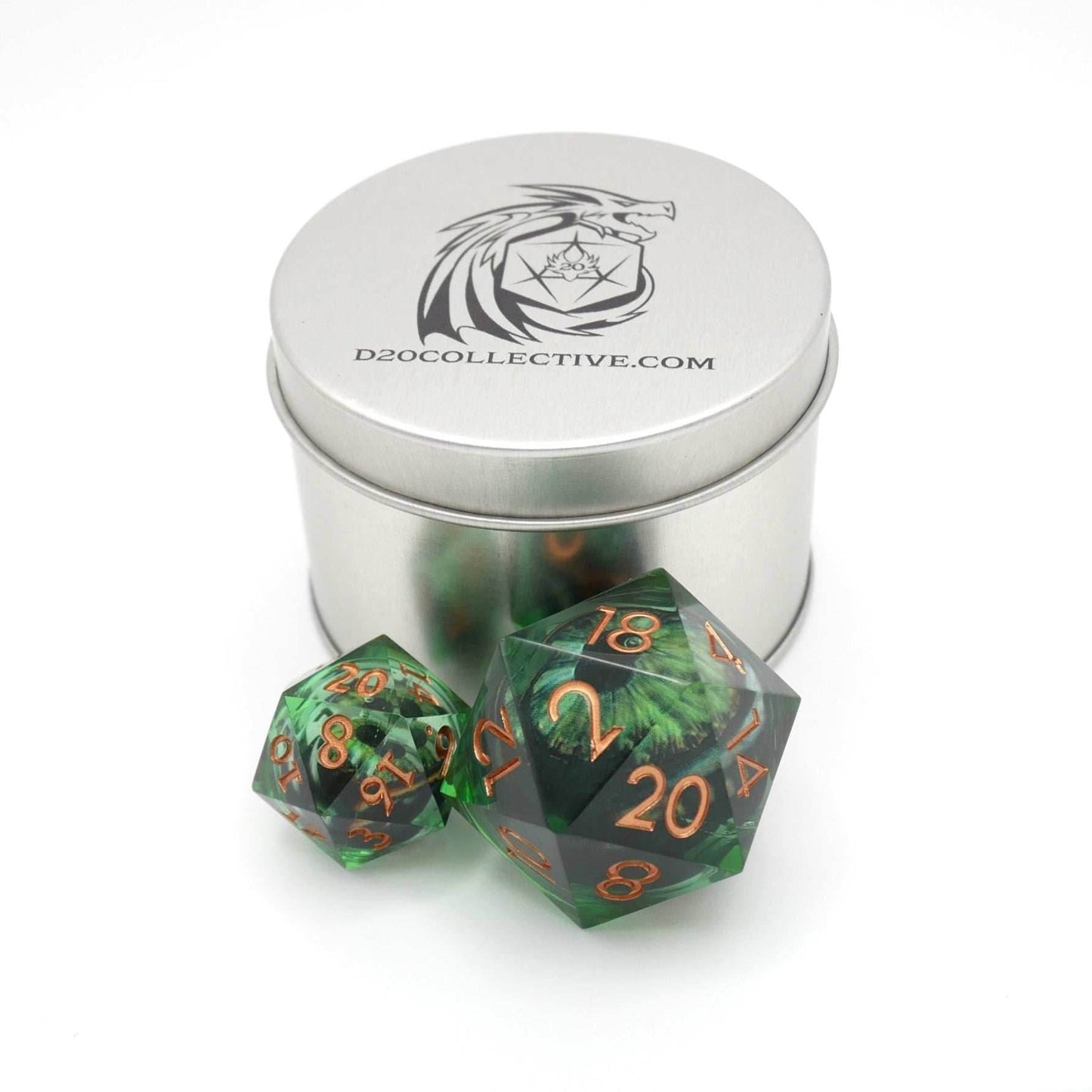 Green Slaadi's Eye - Giant D20 Moving Eye DnD Dice | Acrylic RPG Gaming Dice - 50mm Super Chonk