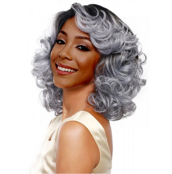 Grey Curly Wigs for Women Soft Afro Short Curly Wig with Bangs Heat Resistant Synthetic Fiber Hair Cosplay Wigs