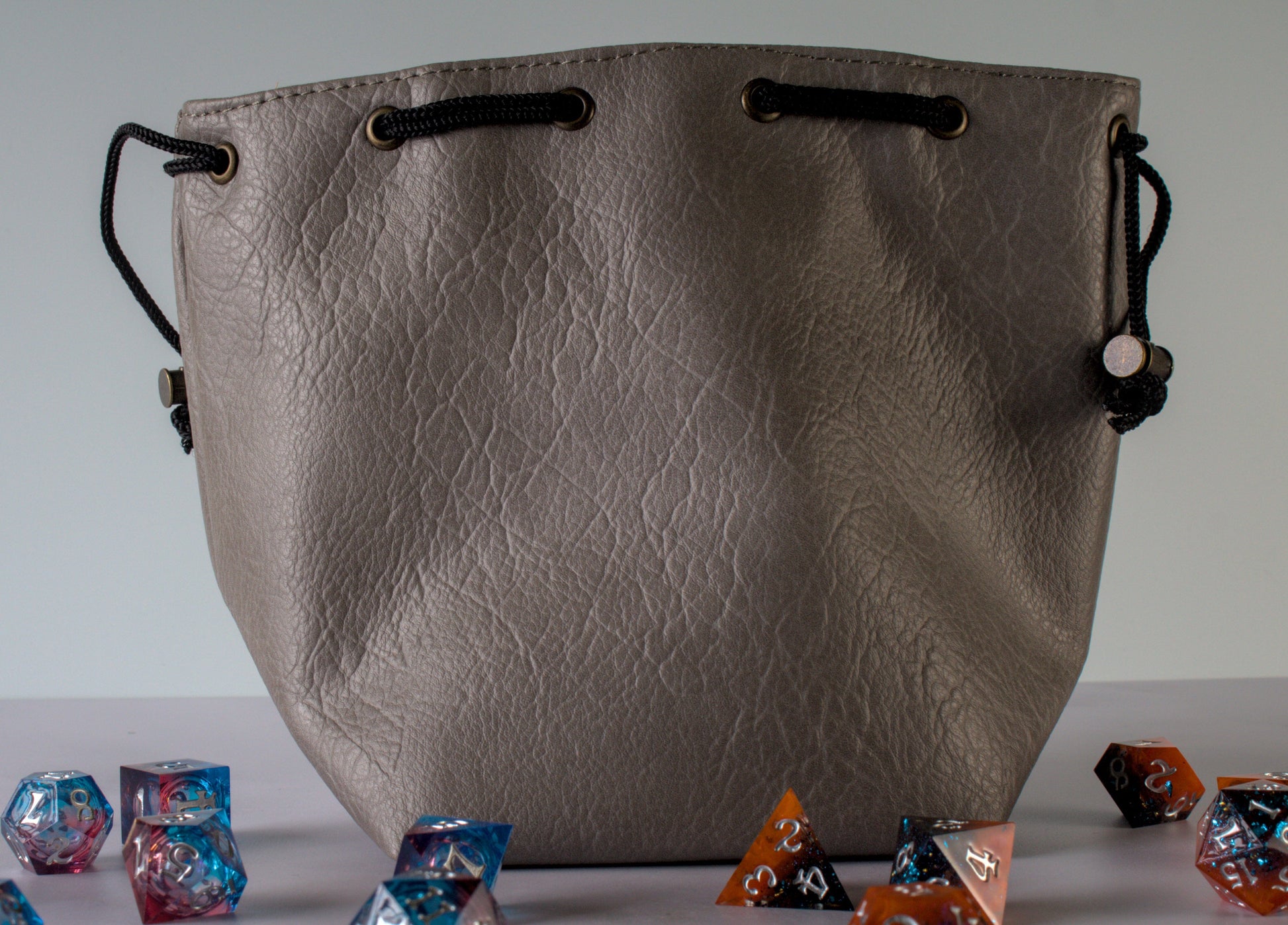 Grey Leather-Lite Giant Axe Self-Standing Large Dice Bag