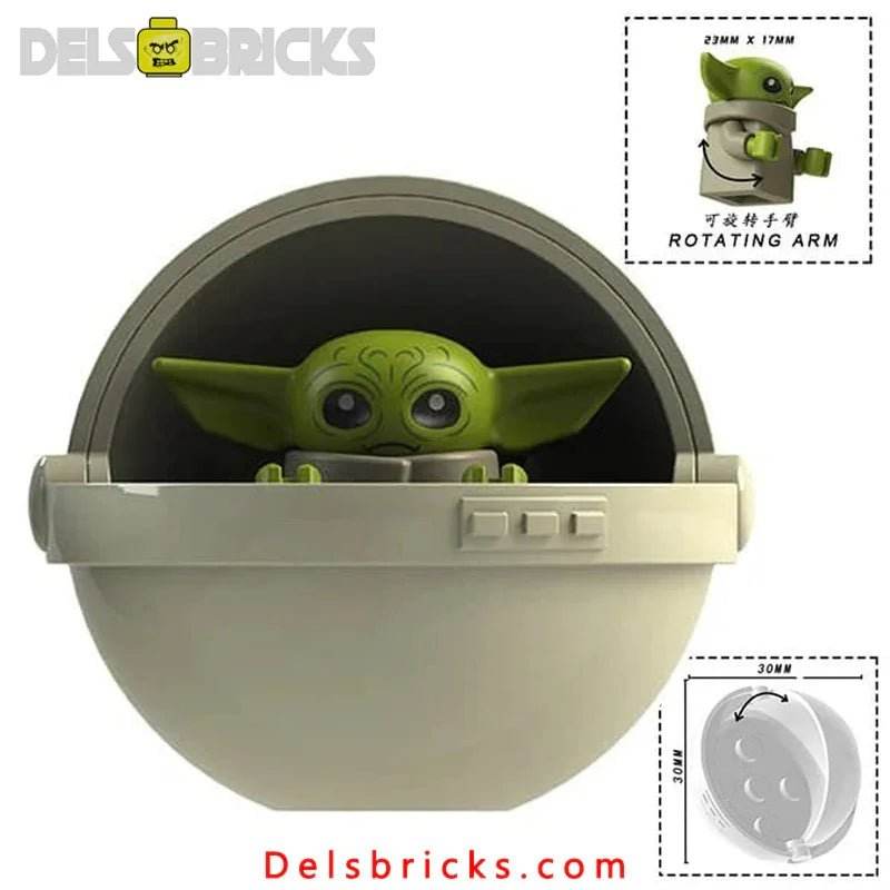 Grogu in Hovering crib Baby Yoda Lego Star Wars Minifigures Custom toys - 