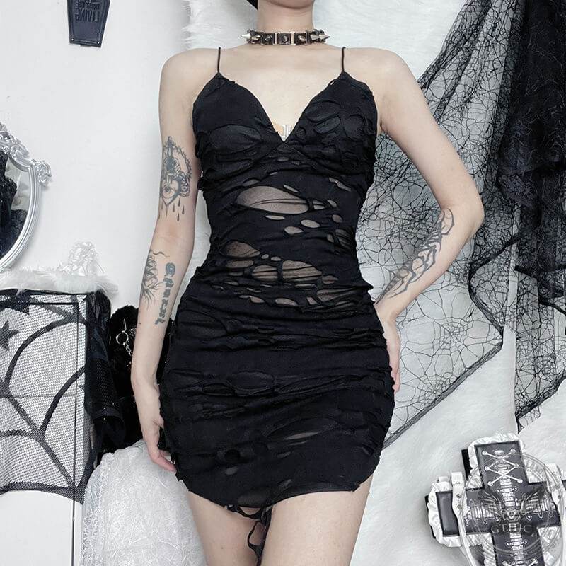Grunge Mini Mesh Gothic Dress - Polyester / S - Bust 66-86 cm