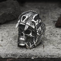 Aztec Jaguar Warrior Stainless Steel Skull Ring - Silver / 7
