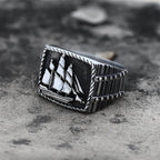 Barque Sailing Ship Stainless Steel Marine Ring - Silver / 7
