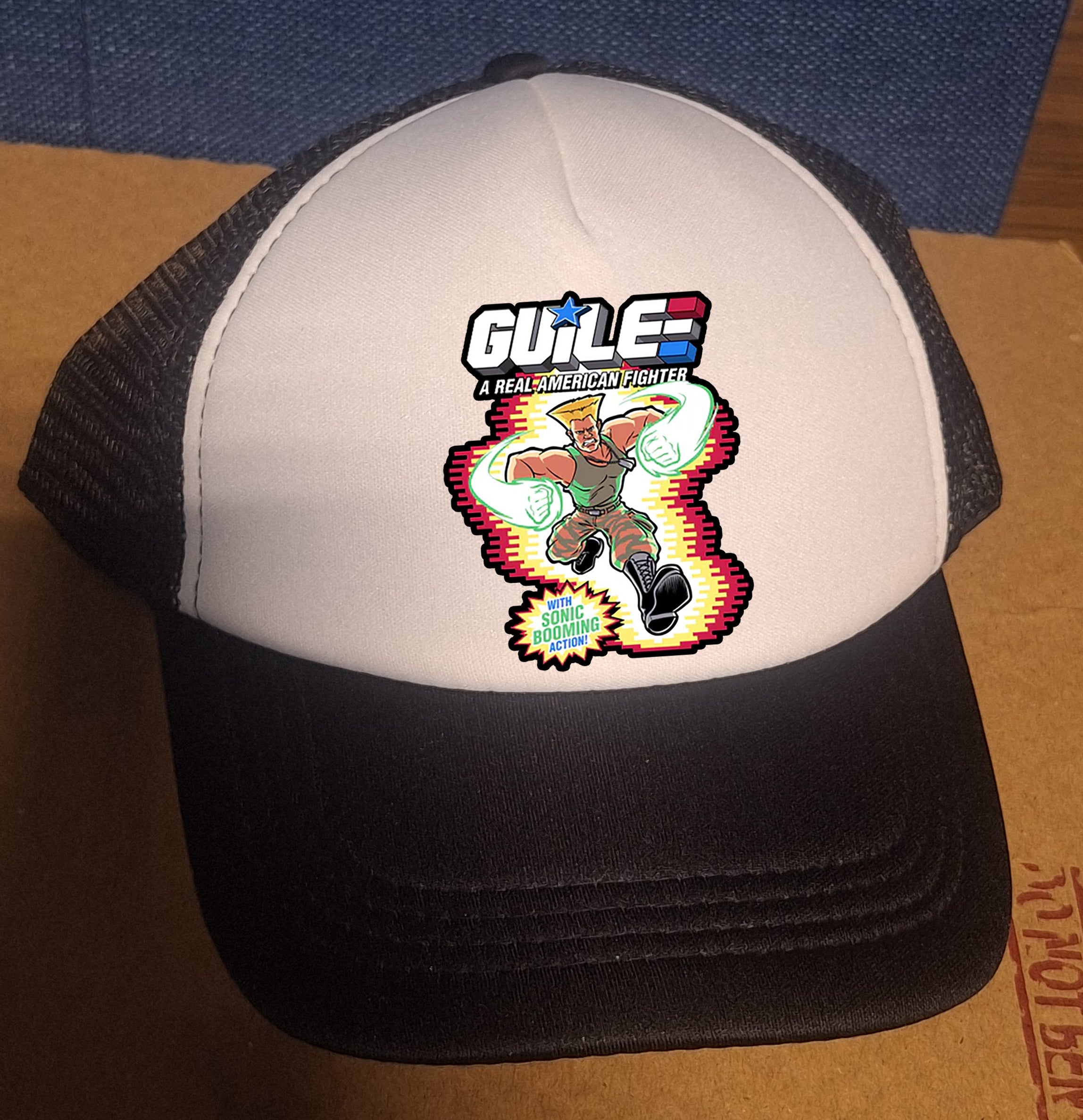 Adjustable Trucker Baseball Cap Featuring GUILE from GI Joe and Street Fighter Parody